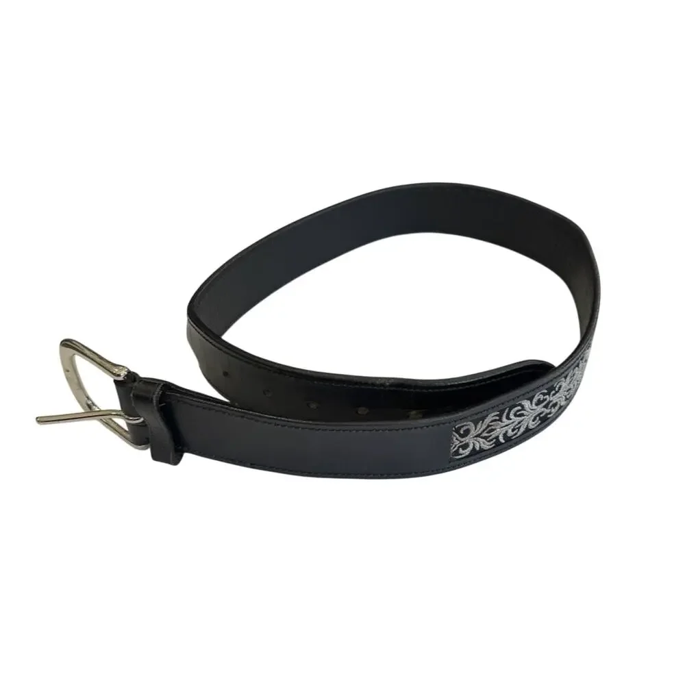 Ovation Riding Leather Equestrian Belt Black Silver Buckle English HJ Girls XL